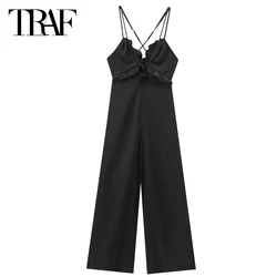 TRAF Off Shoulder Sleeveless Jumpsuit Tierred Slip Long Jumpsuits For Women Backless Loose Jumpsuits Elegant Women's Overalls