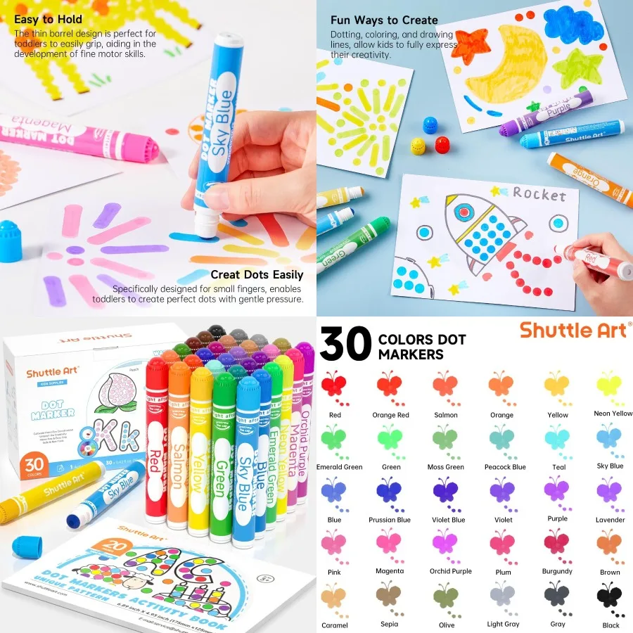 

Shuttle Art Dot Markers 30 Colors Washable for Toddlers with Free Activity Book Bingo Daubers Supplies for Preschool Non Toxic