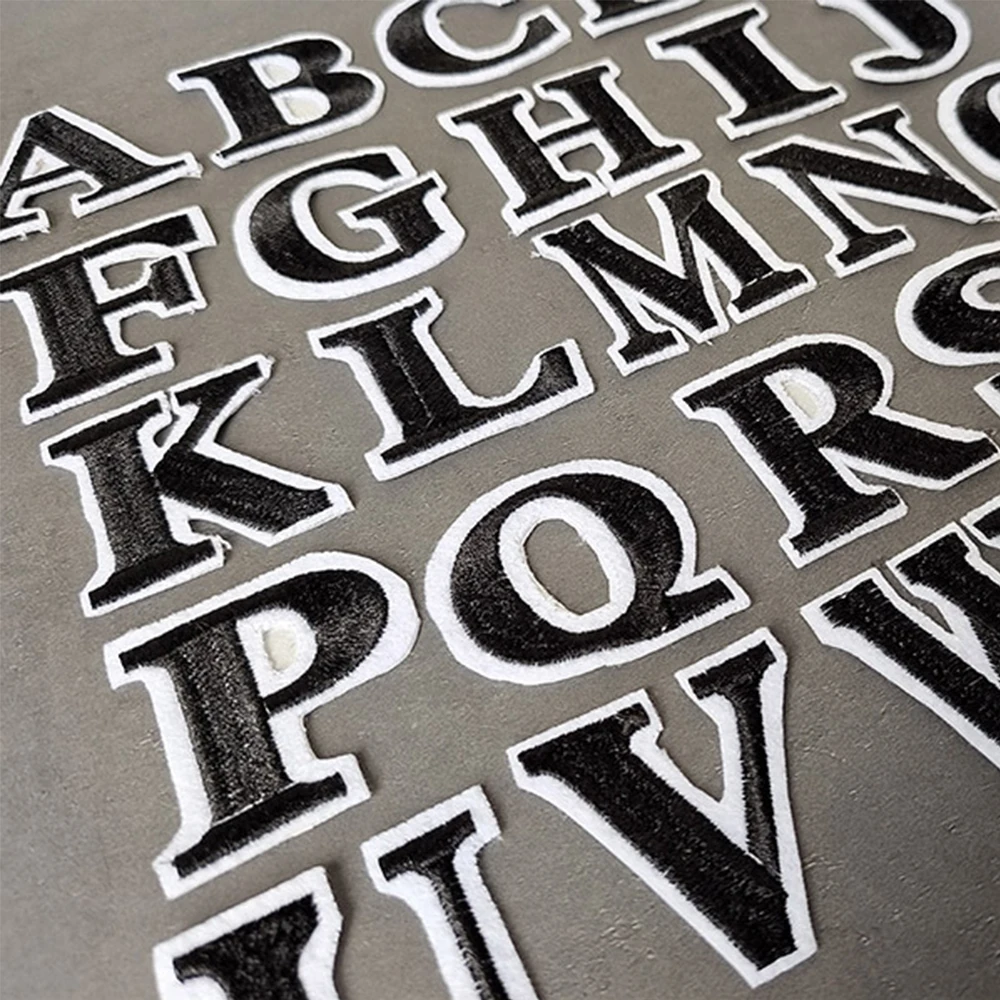 Custom DIY Name Words 26 English Letters Alphabet Black Embroidered Patches Sticker Decoration Appliques for Jacket Clothing Cap