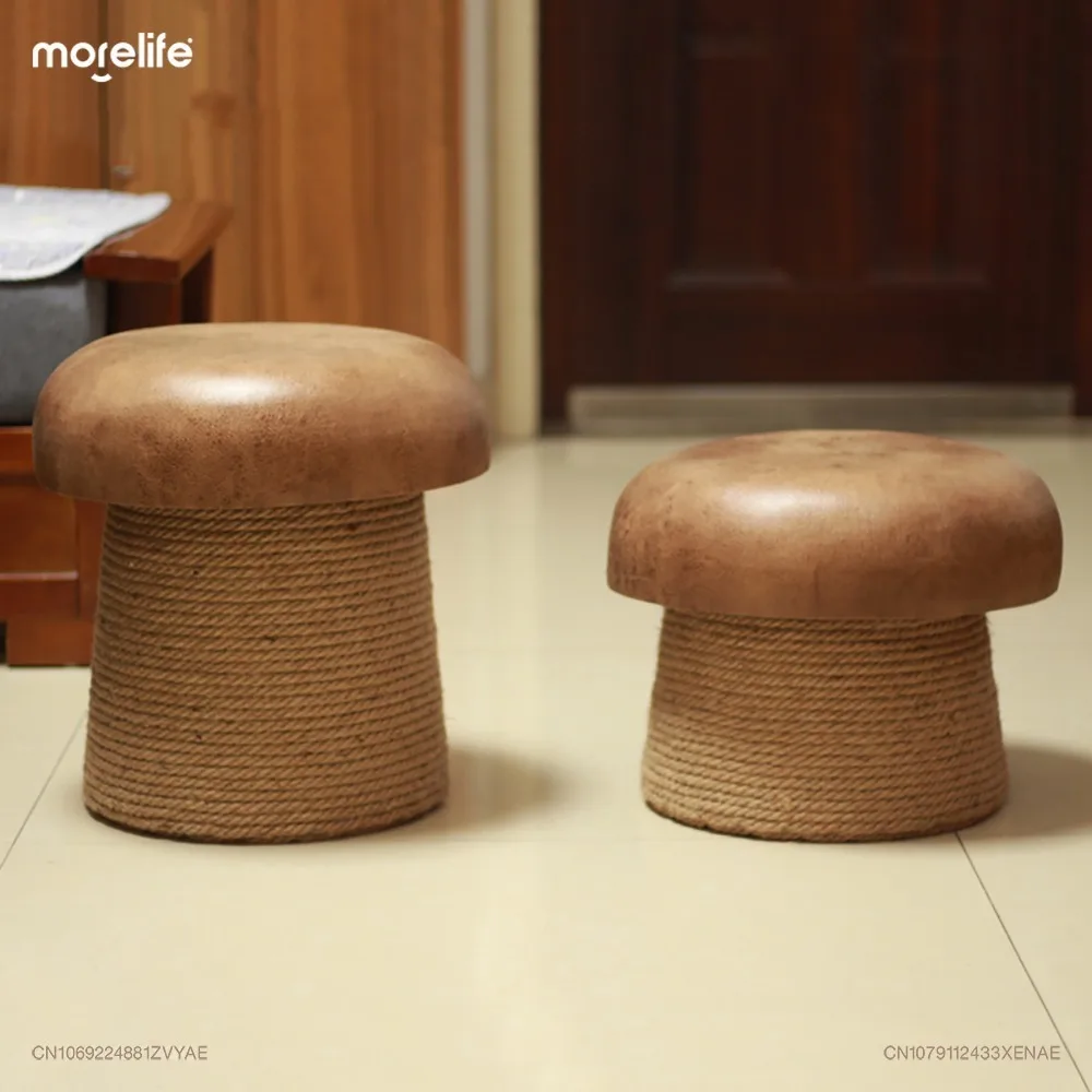 

Creative Hemp Rope Mushroom Short Shaped Stools Ottomans Living Room Sofa Footstool Circular Shoe Changing Stool Home Furniture