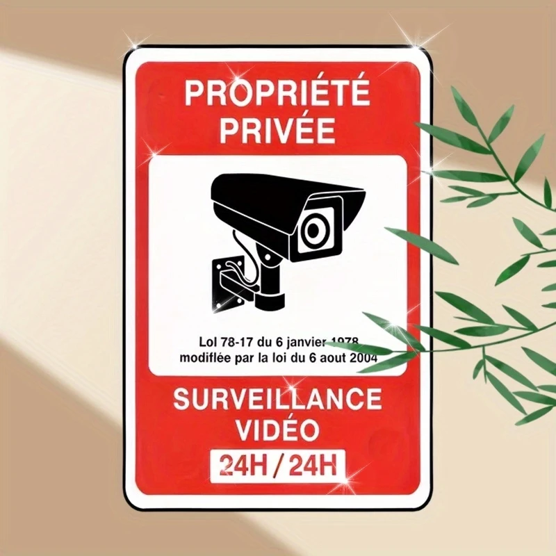 Sinal de lata de metal (30x20cm) - Monitor de propriedade privada de videovigilância 24/7", arte de parede retrô para casa, bar, decoração de café, metal