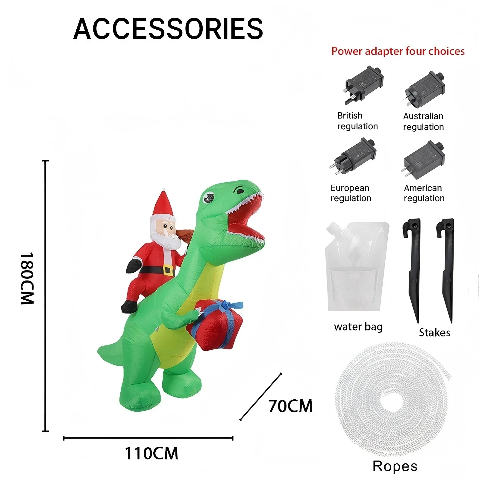 5.91FT Christmas Holiday Inflatable Santa Claus Dinosaur Toy LED Lit Home Supplies Ornament Gift Xmas Yard Lawn Party Decoration