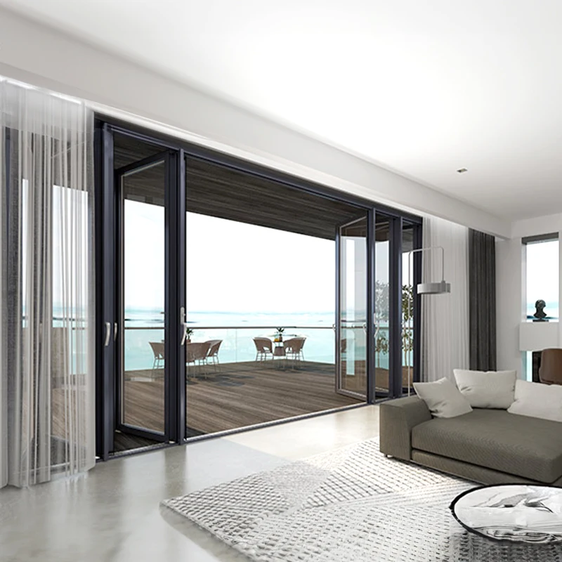 باب ألومنيوم قابل للطي في الهواء الطلق مقاوم للماء ومقاوم للصدأ للفناء/غرفة الشمس