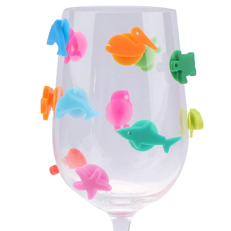 12pcs/set Wine Glass Marker Silicone Marine Animals Wine Glass Marker Drinking Cup Identifier