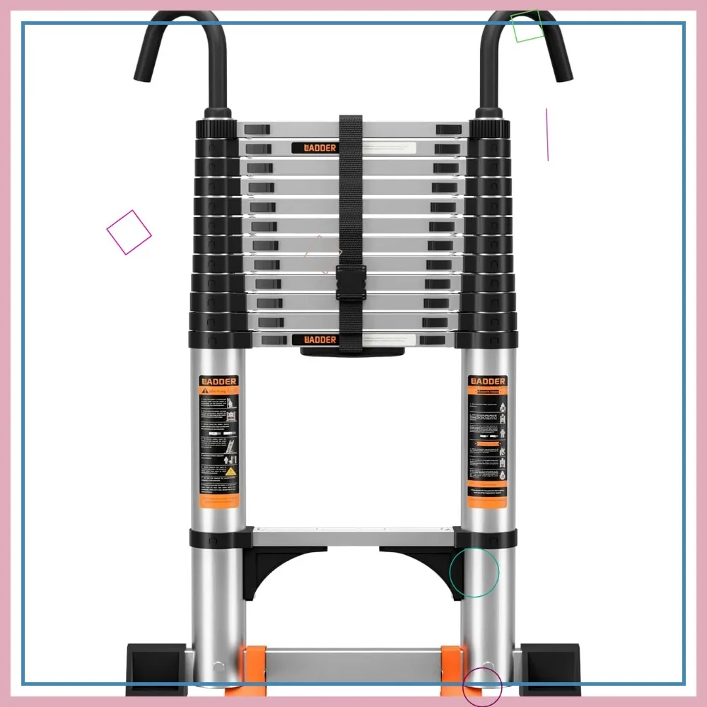 8.5FT Aluminum Telescoping Ladder with Stabilizers & Hooks, 330lb Capacity for RV Outdoor Work