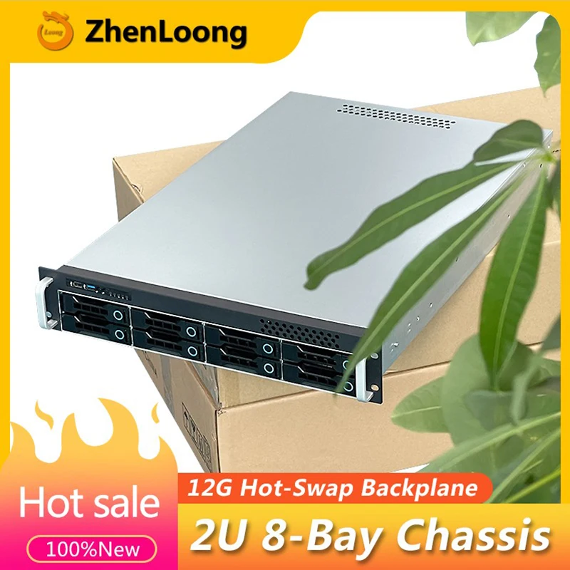 ZhenLoong 2U 8 Bay Server Chassis Hard Disk Drive Hot Swap Storage Rack NAS Case With Mini SAS SATA 12Gb Backbplane SFF8643