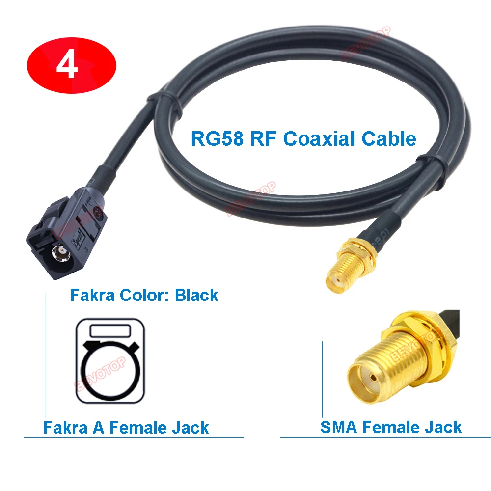 1PCS SMA to Fakra RG58 Cable Black Fakra A to SMA Male/Female Jack Plug Jumper G-58 Pigtail BEVOTOP Auto Cable Wire Harness