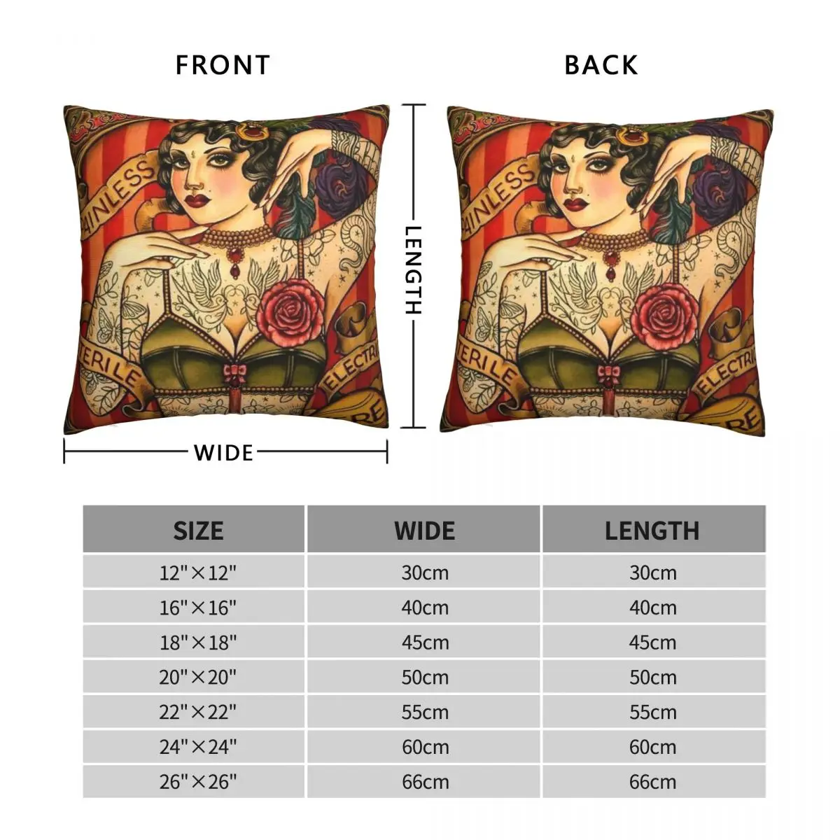 Tattooed Lady Pillowcase Polyester Linen Velvet Creative Zip Decor Home Cushion Cover