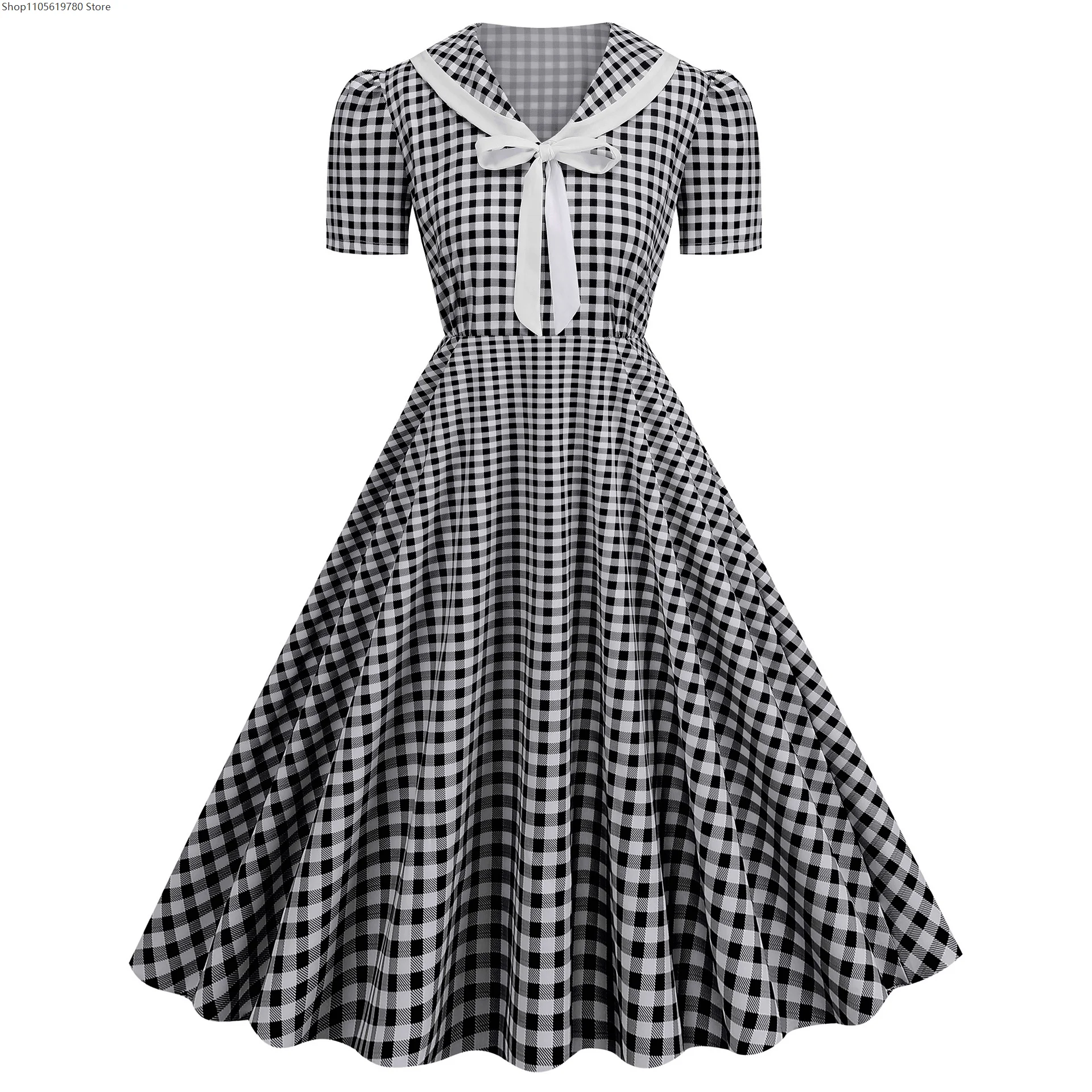 2026 Women Fashion Polka Dot Printed Vintage Dresses Summer Retro 50s 60s Swing Rockabilly Party Office Cosplay Costume Outfit