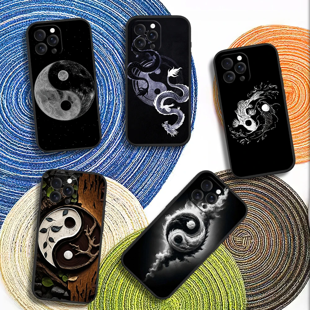 Tai Chi Moon Art Yin Yang Tree Cool Fashion Phone Case for iPhone 12 11 14 15 13 16 Max Plus Pro Black Soft Silicone Cover