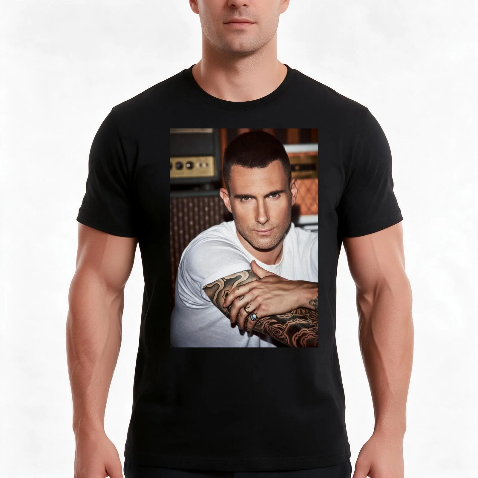 adam levine T-Shirt, Summer Casual Cotton Tee, Oversized Streetwear Tops, Vintage Graphic Print, Loose Fit Short Sleeve