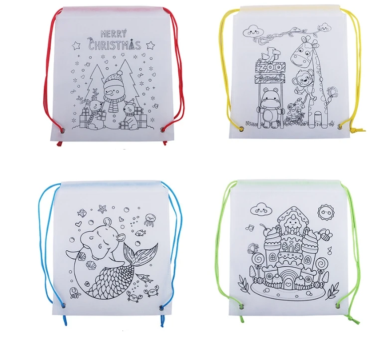 DIY Graffiti Tas met Markers Handgemaakte Schilderij Niet-geweven Tas voor Kinderen Kunst Ambachten Kleur Vulling Tekening Zakken Speelgoed
