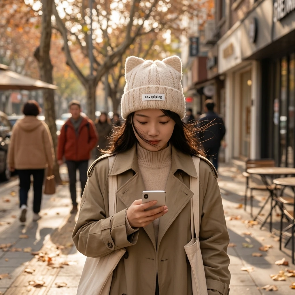 Warm Cat Ear Beanie Soft for Winter Travel, Thickened Knit Skull Cap Fleece Lined Warmth for Women Teens Casual Wear