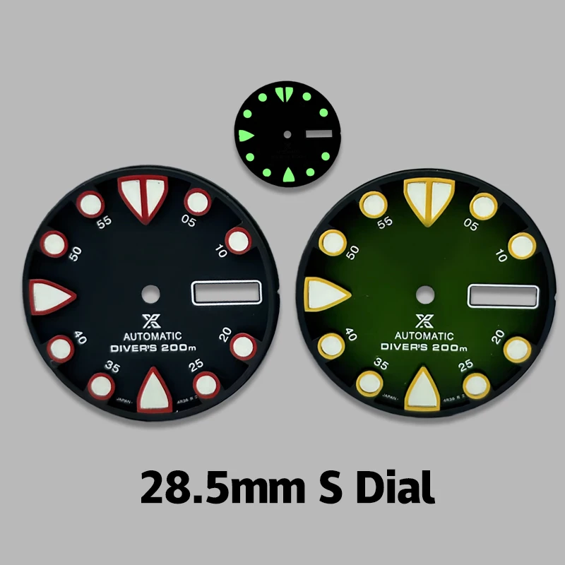 285mm-ダイヤル-nh36-ダイヤル-s-ロゴ、nh36-ムーブメントに適しています、グリーン夜光デイデイト機械式時計改造アクセサリー