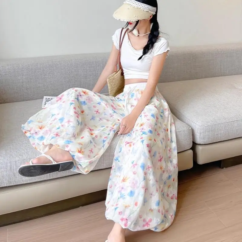 Sweet and Lovely Student Flower Pants New Women's Loose Straight Leg Pants Fashionable Girls' Casual Wide Leg Pants Versatile