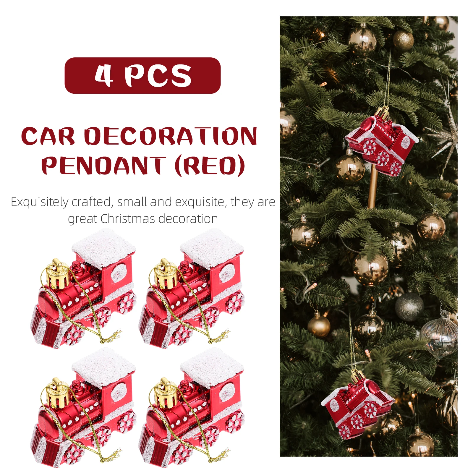 

4 Pcs Christmas Car Decorations Small Train naments Plastic Material Xmas Tree Pendant Hanging Adornment Bright Colors Safe