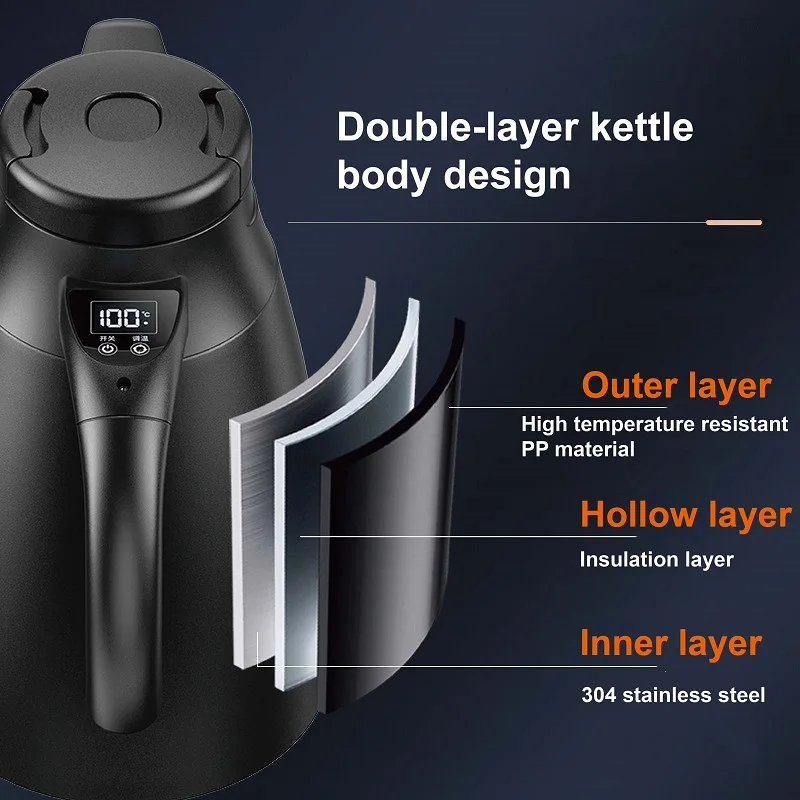 12V/24V Car Electric Kettle 304 Stainless Steel Kettle Temperature Control Teapot With Cigarette Lighter Keep Warm Kettle 1.2L