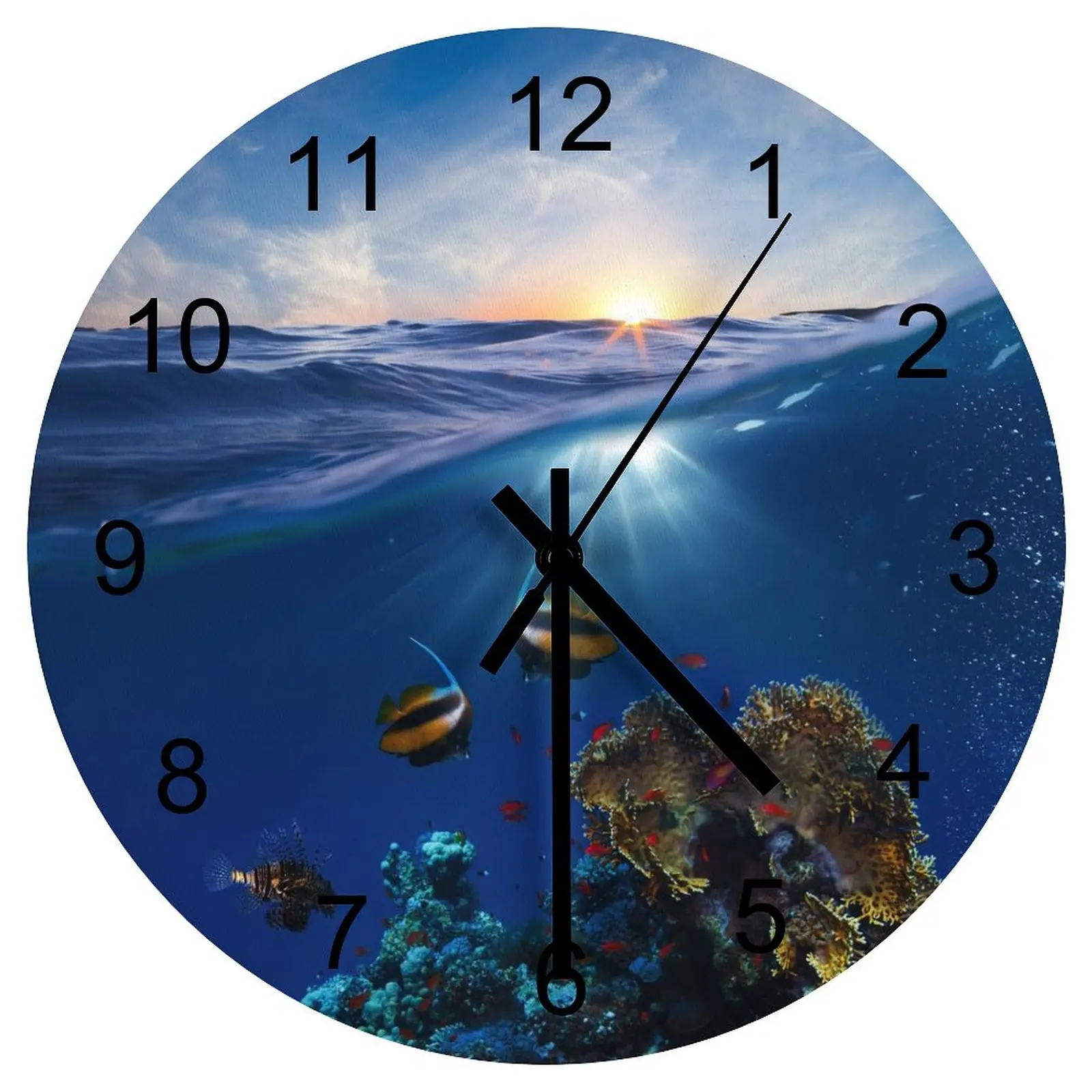 

Nursery Wall Clock Noble underwater world Clocks 12 inch Mute Wooden Round Creative Trend Retro