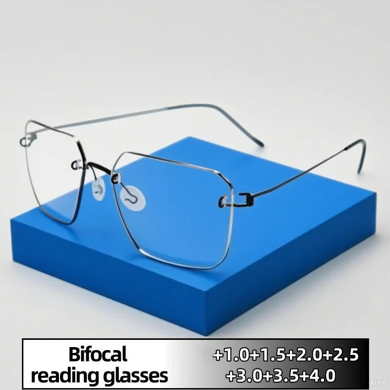 

Classic HD Ultra Light Bifocal Frameless Reading Glasses Dual-purpose for Both Near and Far Anti-Blue Light Unisex Eyeglasses