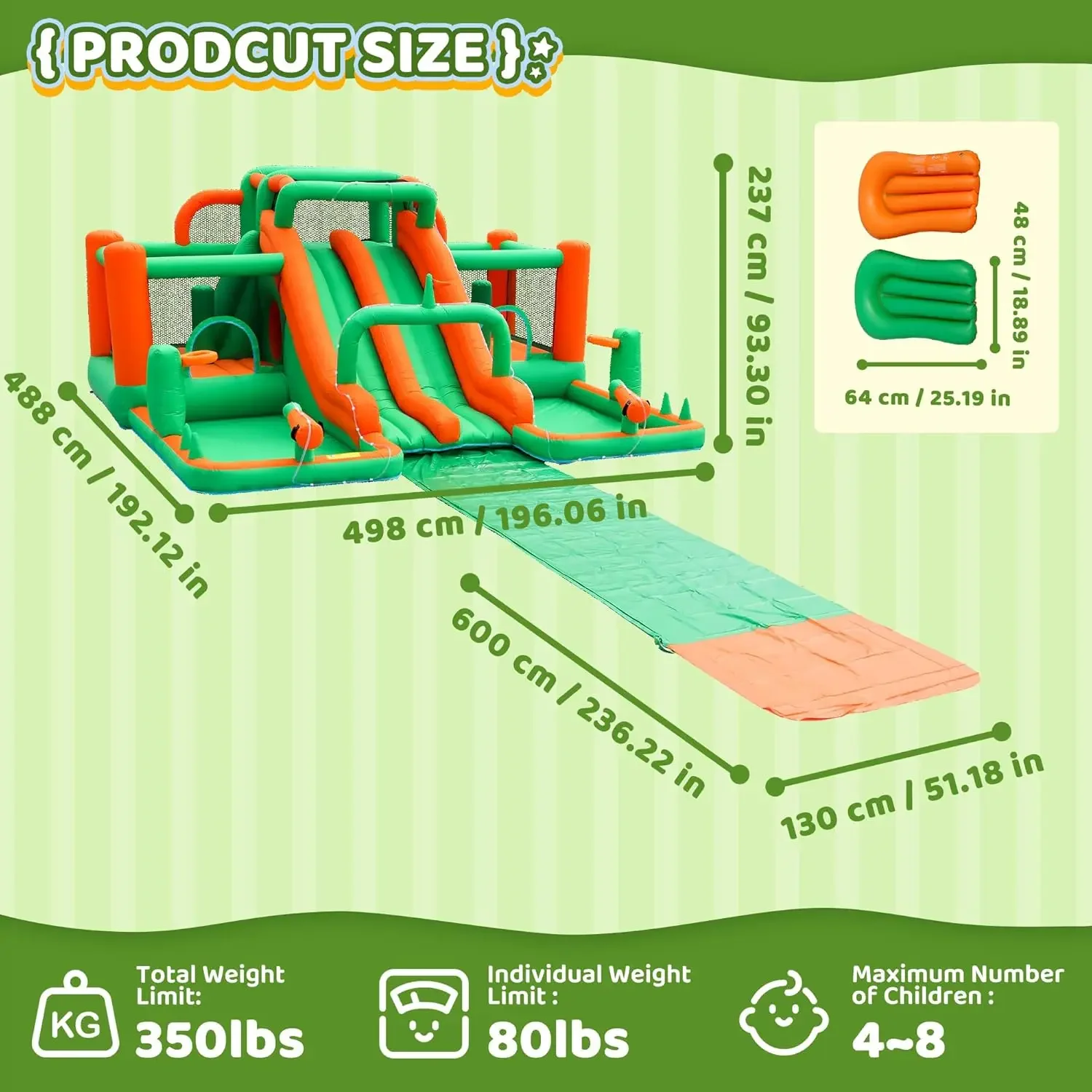 House Big Water Slide for Kids Bouncy House Inflatable Waterslide Bouncy House Water Park Castle with Slip and Slide, Wat