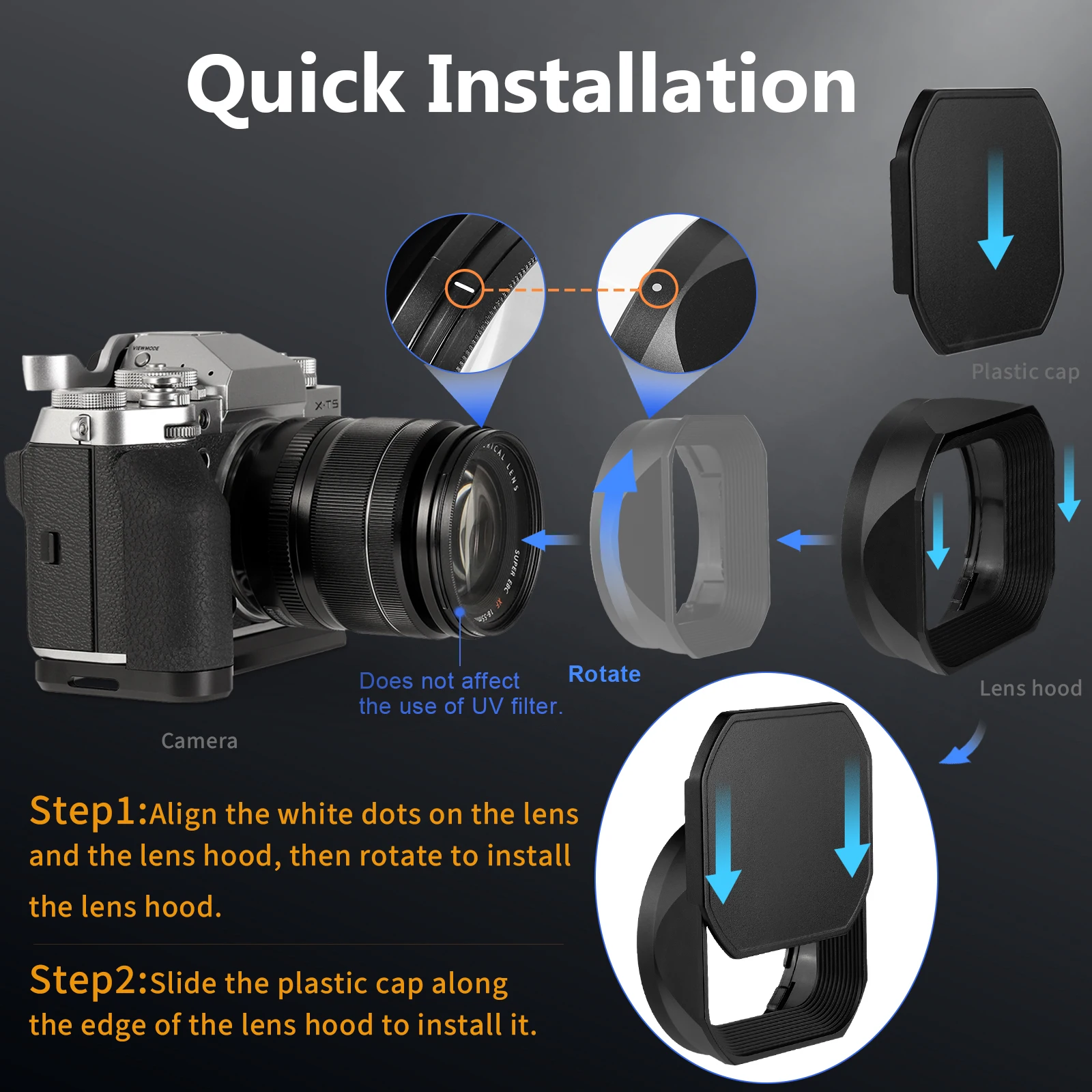 Металлическая квадратная бленда Haoge для объектива Fujifilm Fujinon XF 18-55 мм F2.8-4.0 R LM OIS и XF 14 мм F2.8 R с крышкой капота