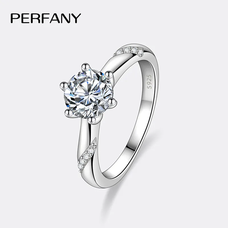 PERFANY 1-3CT Moissanite Ring for Women S925 Pure Silver Six Claw Laboratory Cultivated Diamond Engagement Ring Wedding Jewelry