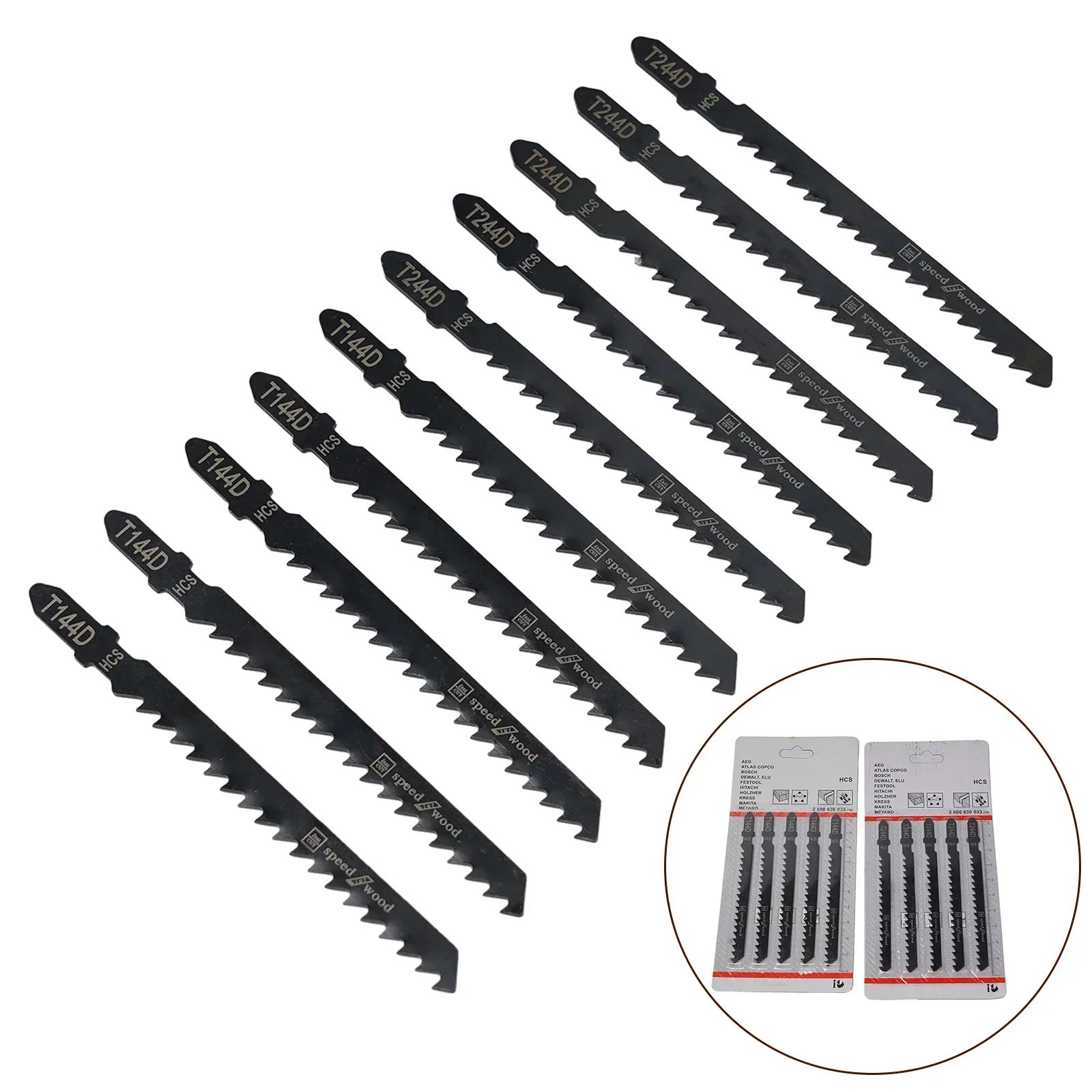 10Pcs HCS JigSaw Blades T144D+T244D High Carbon Steel Jig Saw Set Fast-Cutting Reciprocating Jigsaw Blade For Wood Board Plastic