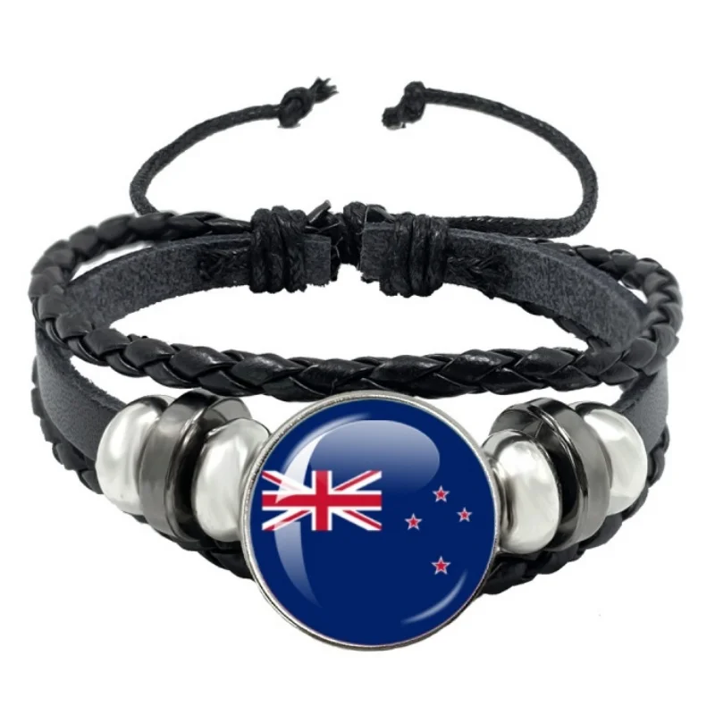 Croatia, England, Jordan, Saudi Arabia Glass Cabochon National Flag 18mm Black Leather Bracelet Pendent Jewelry Gift