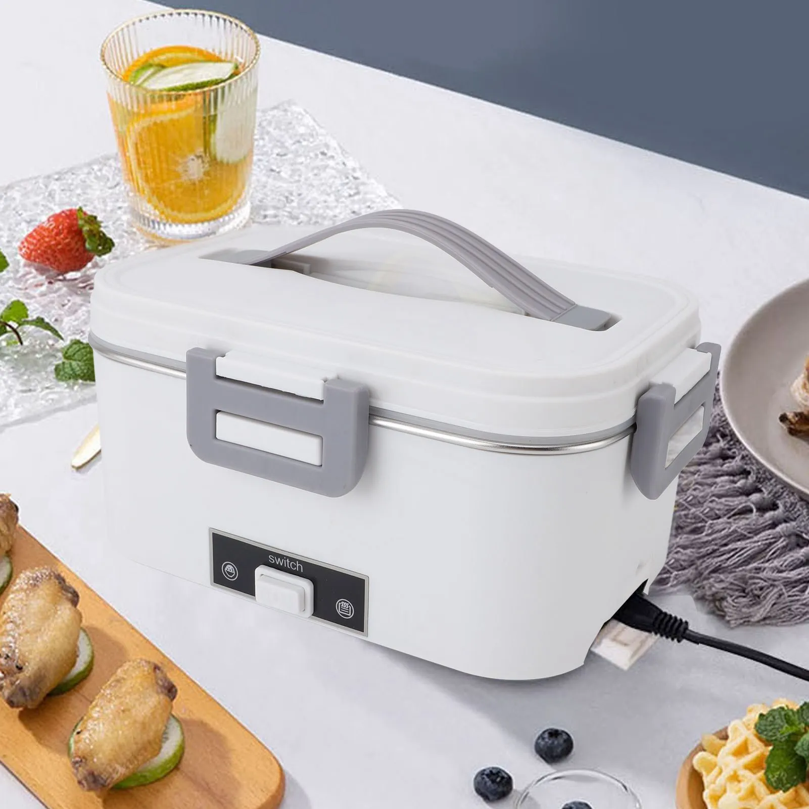 Electric Lunch Box 1.8L 360 Degree Circulation Heating SUS304 Liner Dishwasher Safe Portable Lunch Warmer Box