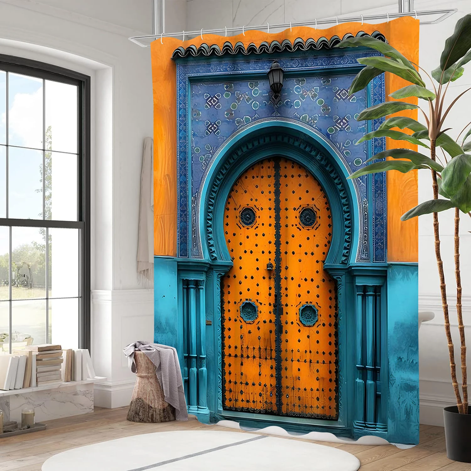 

Floral Door pattern shower curtain, bathroom shower waterproof curtain with 12 hooks, fish shaped home decoration, free delivery