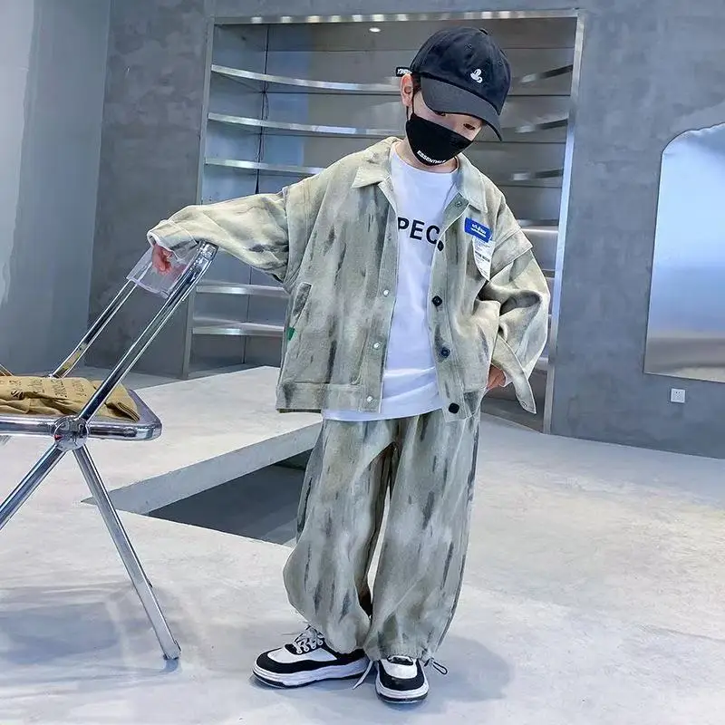 

Children's Clothing Boys Suit Spring New 2025 Fried Street Childrens Clothes Boys Middle Large Children Two-piece Suit 120-170CM