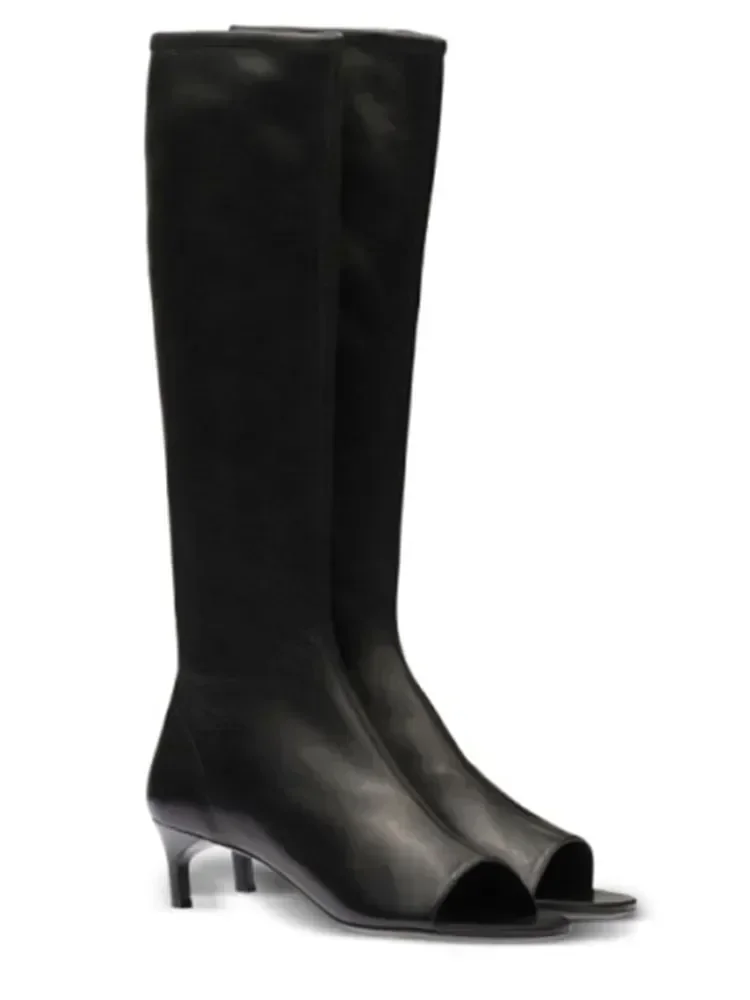 Ladies' Spring and Summer New Slim Heel Pinch Toe Knee Length Cool Boots, Fashionable Side Zipper Mid Length Women's Boots image 3