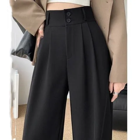 Women’s Wide Leg Pants Women Korean Style High Waist Black Trouser Office Ladies Fashion Loose Grey Suit Trousers Streetwear