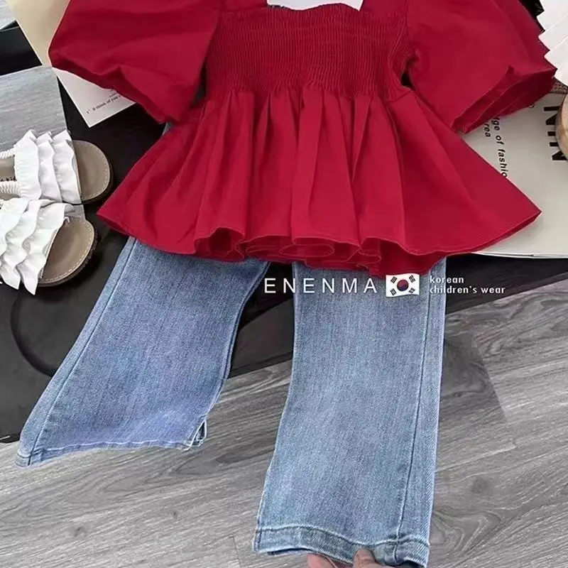 Kids Girls Summer Set 2023 New Clothing Fashionable Baby Girl Casual Top Children\'s Jeans Two Piece Set Kids Outfits