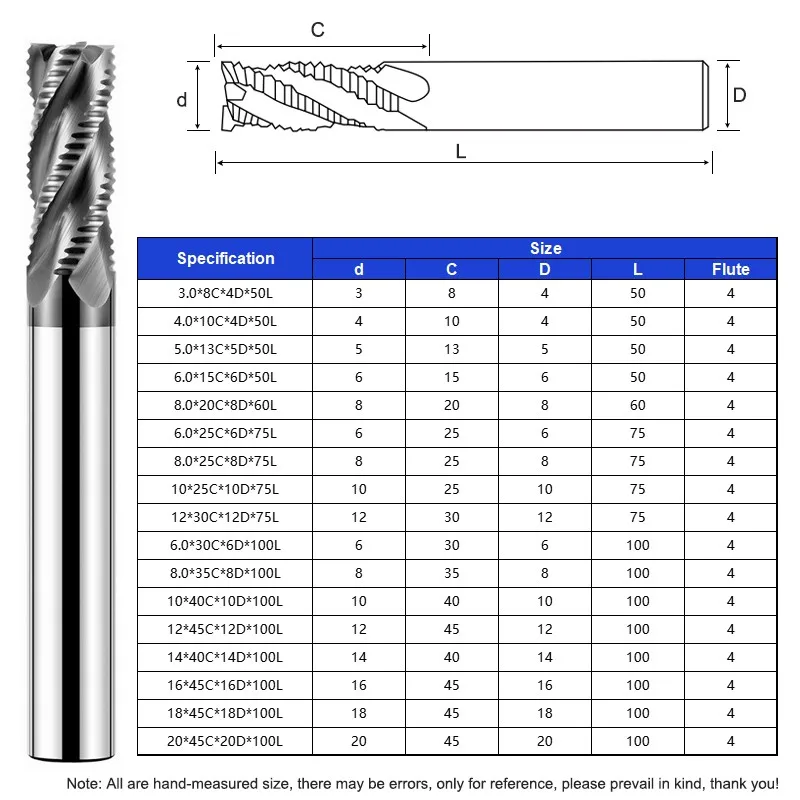 YIFINO HRC65 4-Flute Roughing End Mill Tungsten Steel Carbide Black Nano Coating Milling Cutter For CNC Machining Endmills Tools