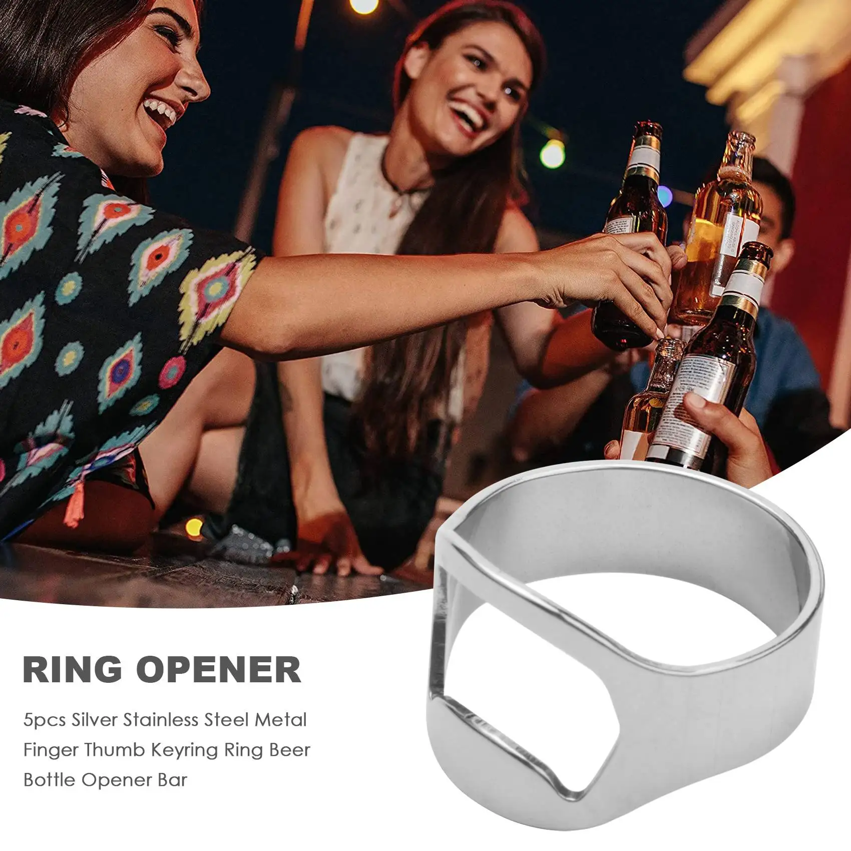 NOCM 5x Silver Stainless Steel Metal Finger Thumb Keyring Ring Beer Bottle Opener Bar