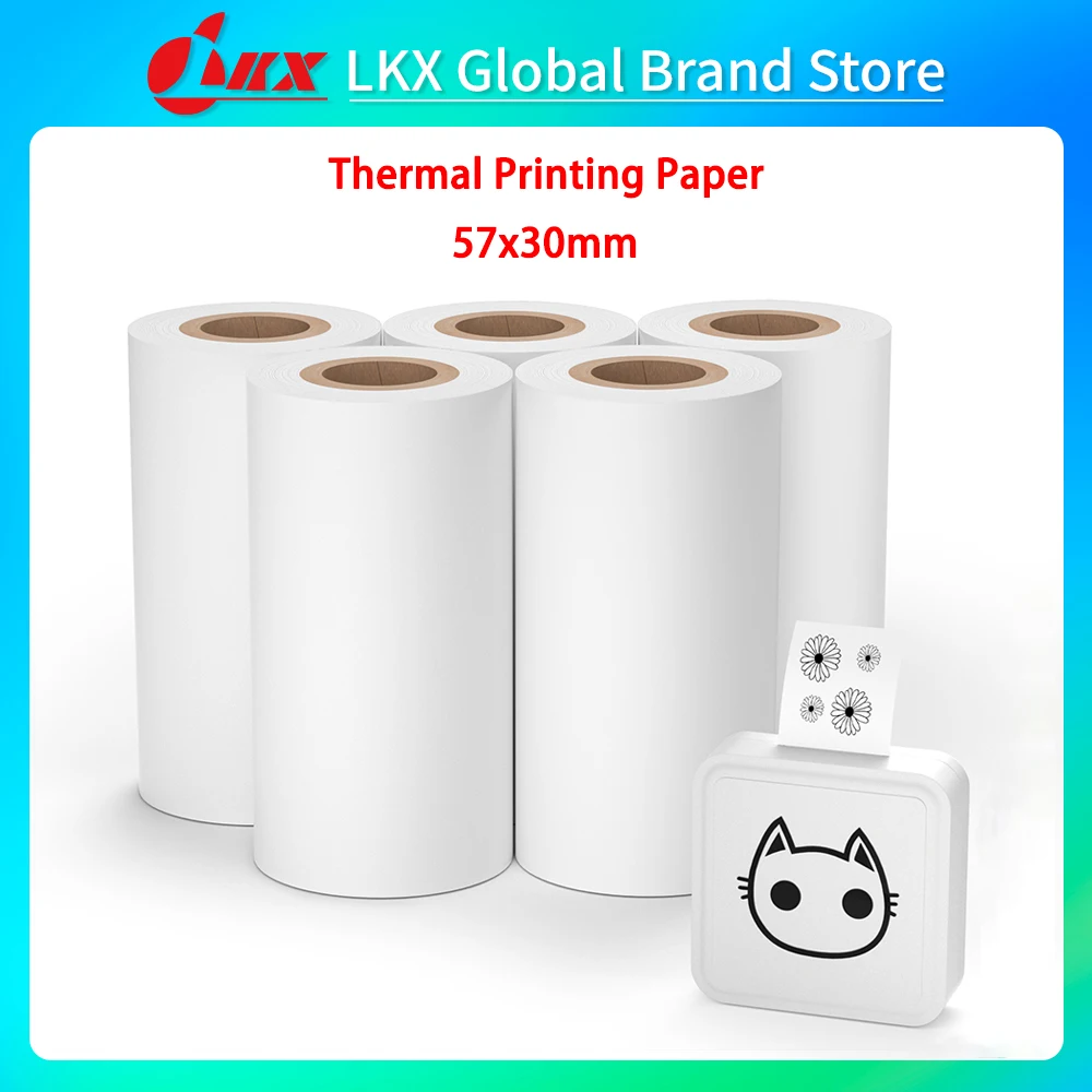 Lkx 57x25mm papel térmico branco adesivo câmera impressão instantânea crianças câmera papel de impressão acessórios peças reposição