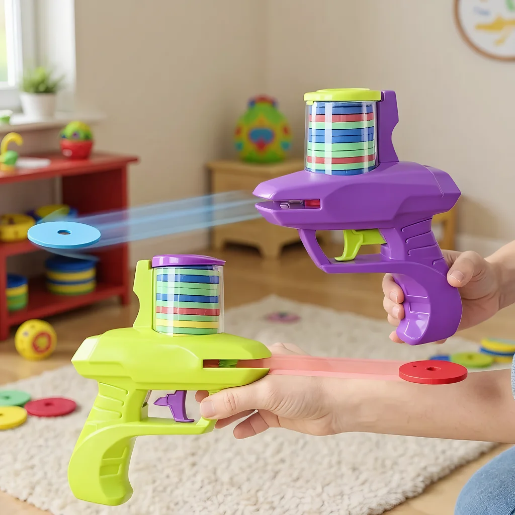 Handheld foam disc transmitter - fun indoor and outdoor shooting game, perfect birthday gift or school prize in two colors