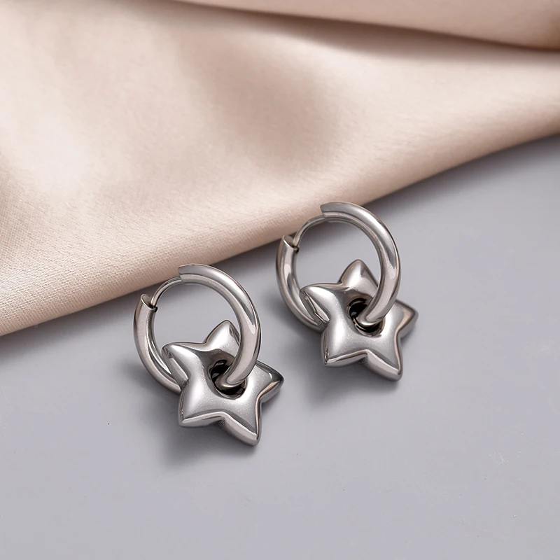 Classic Stainless Steel Heart Star Hoop Earrings For Women Punk Hip Hop Gold Silver Color Jewelry Female Gift Earrings oorbellen