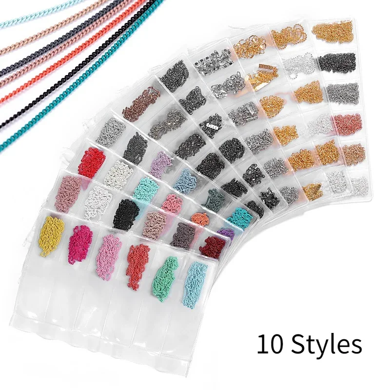 6 сеток/упаковка, цветные кисточки, цепочка в форме кольца, пряжка, декор для ногтей, металлический материал, 3D креативное крутое украшение для дизайна ногтей