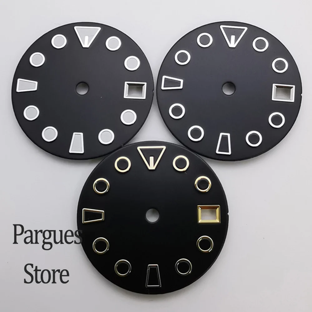 

Циферблат для часов 28,5 мм, стерильный, черно-белый, золотой, с календарем на 3 часах, подходит для механизма NH35.