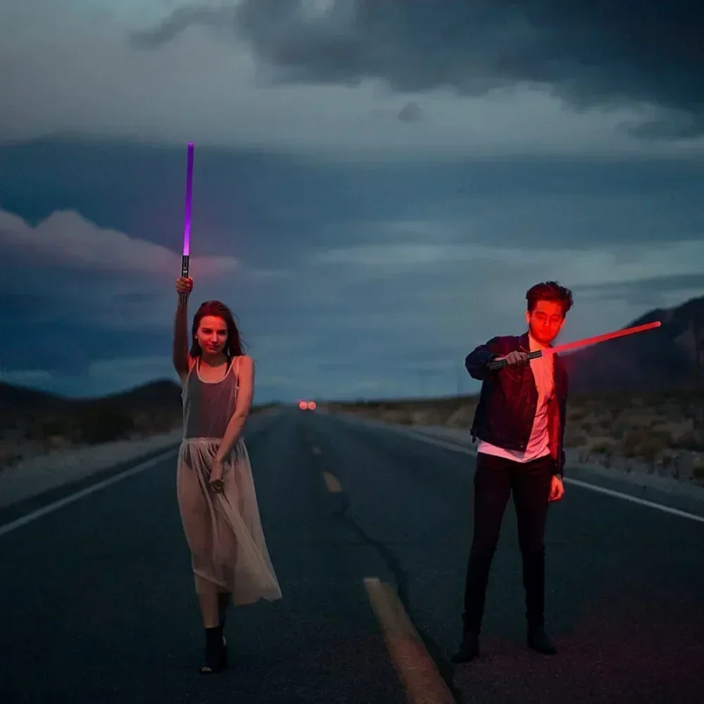 Metal Handle Lightsaber RGB 7 Colors Change LED Laser Sword Two In One Switchable Double-edged Saber Sound Full Cosplay Gift