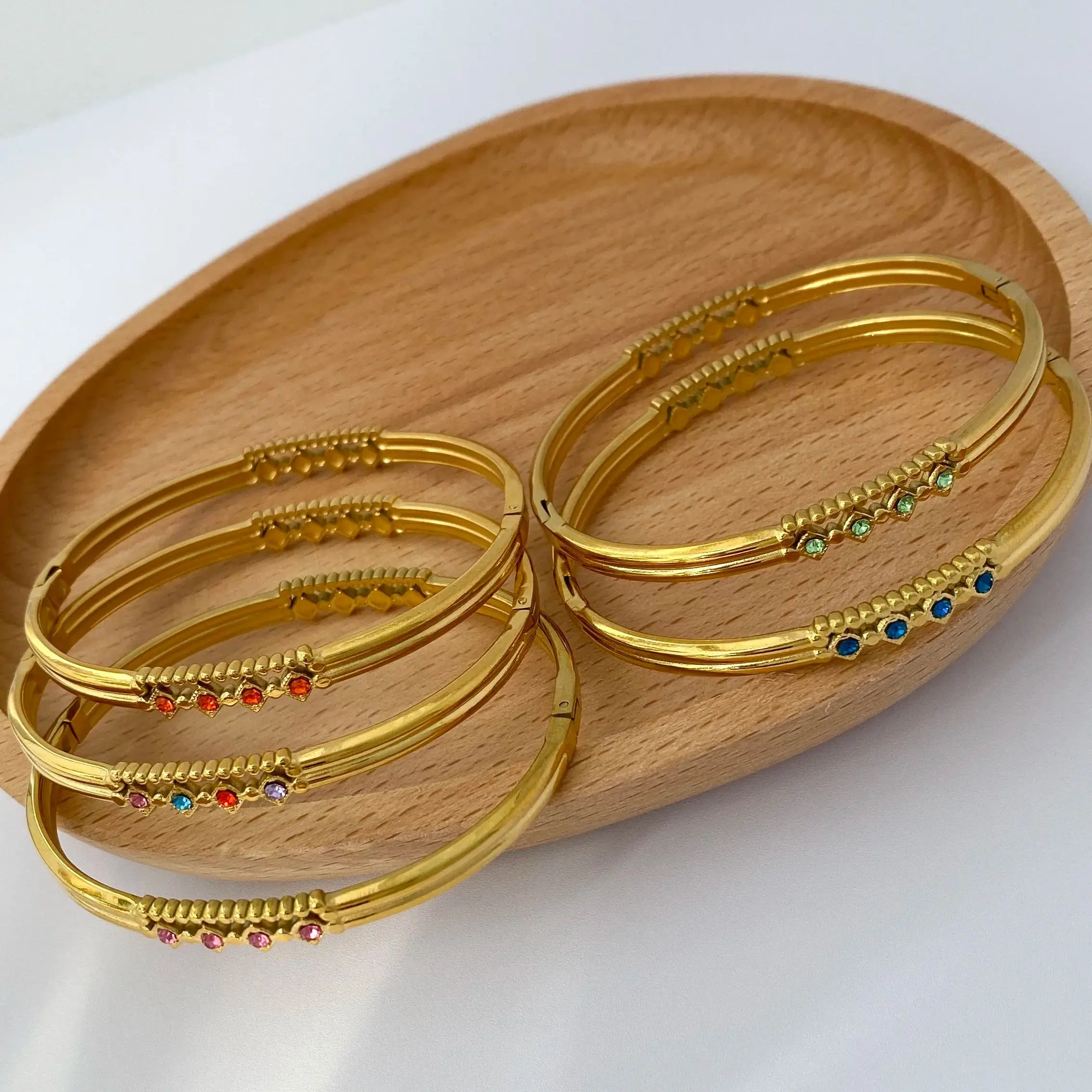 

CARLIDANA Trendy Ins Style Multicolor Zircon Bracelet Waterproof Gold Plated Stainless Steel Bangles Jewelry Gift for Party