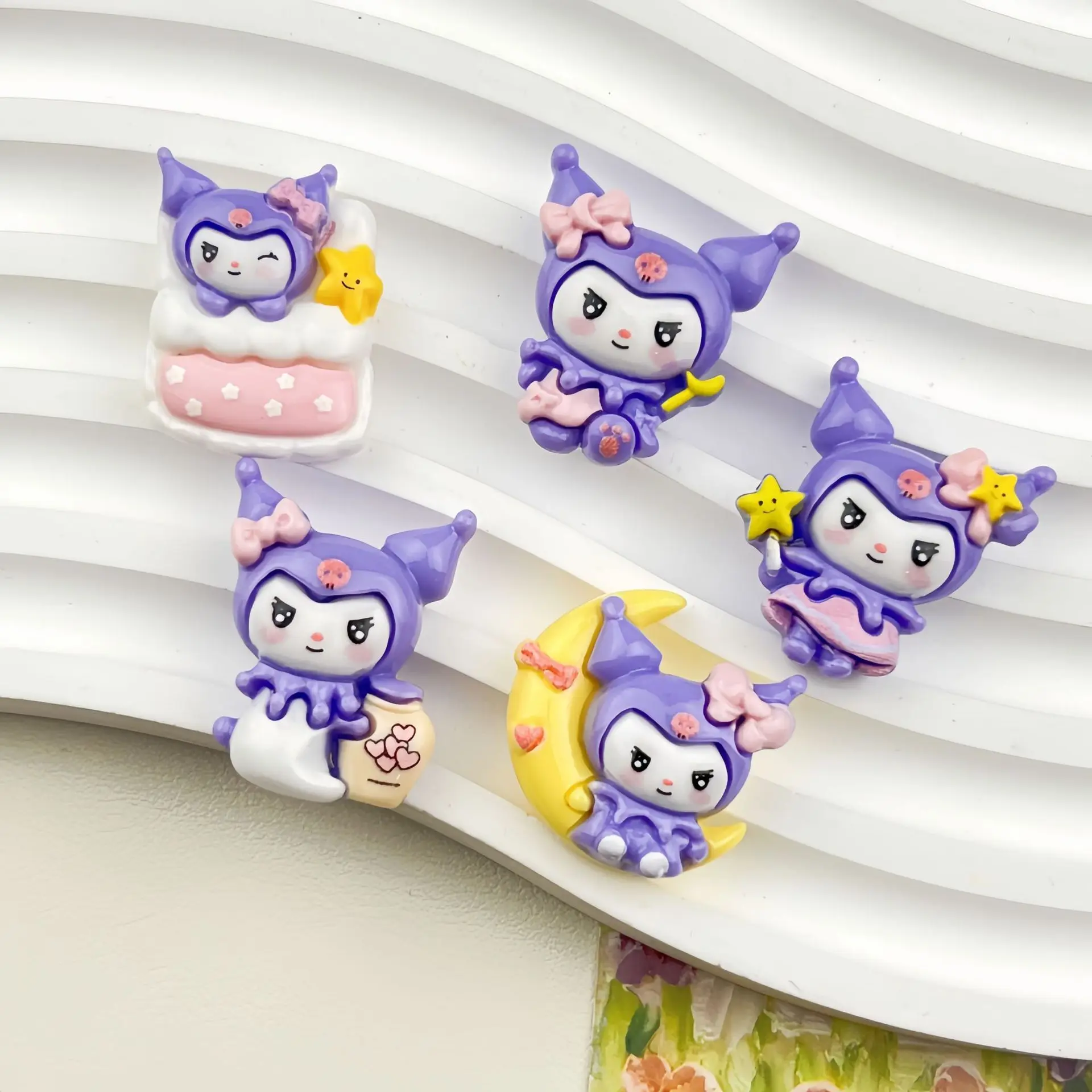 10Pcs New Mini Kawaii Cartoon purple Good night animal  Series Flat Bottom Scrapbook  DIY Jewelry Making Hairwear Accessorie A32