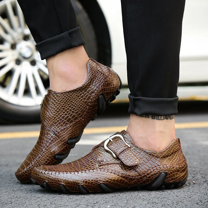 Crocodile Skin Loafer Shoes Men Genuine Leather Slip-on Moccasins Handmade Male Outdoor Casual Shoes Drive Walk Luxury Leisure