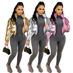Winter Thick Warm Cotton Down Jacket Women Clothing Gray Zipper Short Puffer Parkas Coats Outwear Female Crop Tops Streetwear