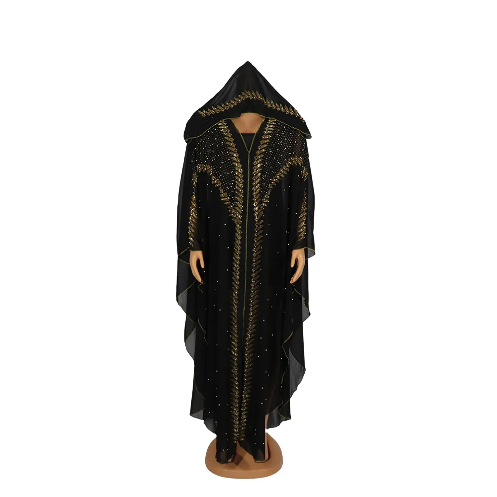 Luxury African Dresses for Women 2023 New African Clothing Dashiki Diamond Abaya Dubai Robe Evening Long Muslim Dress Hood Cape