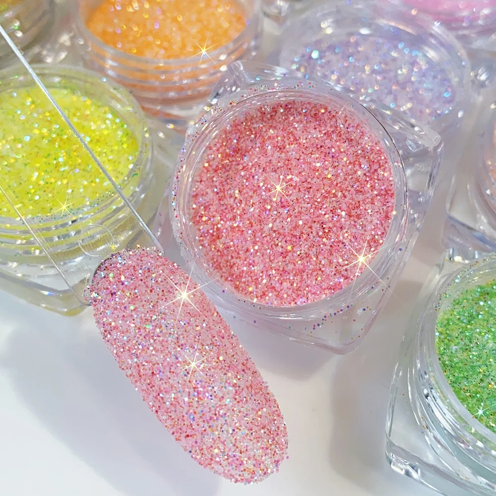 12 teile/satz Regenbogen Nagel Zucker Pulver Glitter Rosa Weiß Blau Glänzende Zucker Wirkung Candy Pulver DIY Diamant Weihnachten Nagel Staub ﻿