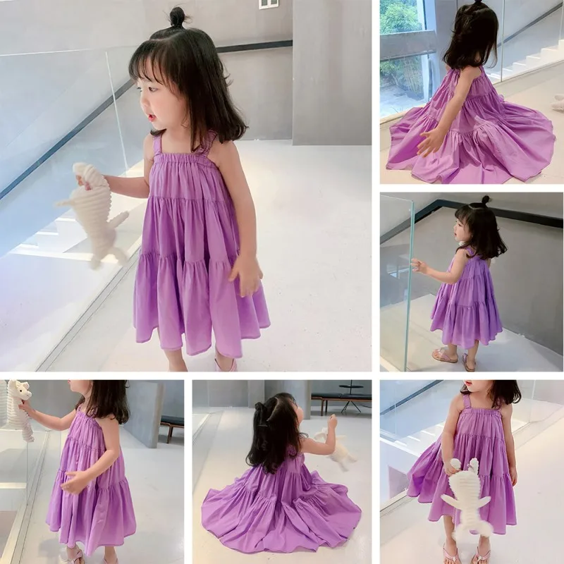 Children Girls Wearing The Korean Version Of The Slip Dress Atmosphere Feel Summer Fashion Flowing Casual Party Beach Dress