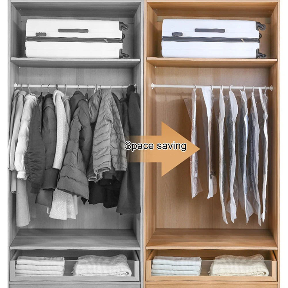 Hanging Vacuum Storage Bags Space Saving Clothes Compression Storage Bag Reusable Empty Pump Bags for Clothes Suits Dress Jacket